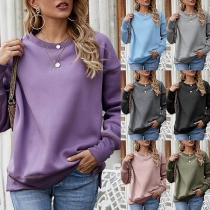 Casual Style Long Sleeve Round Neck Solid Color Sweatshirt