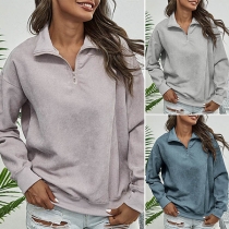 Fashion Solid Color Long Sleeve Stand Collar Loose Sweatshirt