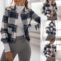 Fashion Long Sleeve POLO Collar Single-breasted Plaid Shirt