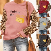 Fashion Leopard Printed Spliced Long Sleeve Round Neck Sweatshirt