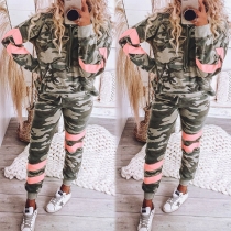 Fashion Camouflage Printed Long Sleeve Round Neck Sports Suit