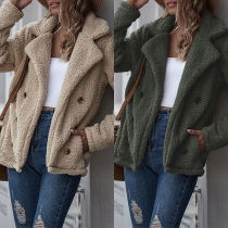 Fashion Solid Color Long Sleeve Double-breasted Plush Coat