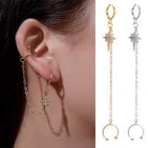Fashion Rhinestone Inlaid Tassel Earrings Ear Clips