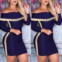 Sexy Off-shoulder Boat Neck Sequin Spliced Slim Fit Party Dress