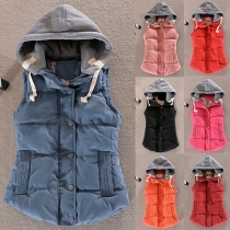Fashion Contrast Color Hooded Vest