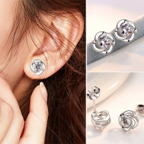 Fashion Rhinestone Inlaid Four Leaf Clover Shaped Stud Earrings