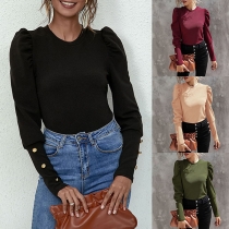 Simple Style Puff Sleeve Round Neck Solid Color T-shirt
