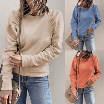 Fashion Solid Color Long Sleeve Round Neck Sweatshirt