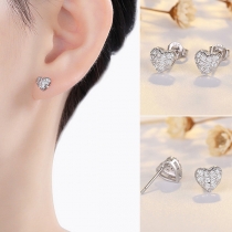 Sweet Style Rhinestone Inlaid Heart Shaped Stud Earrings