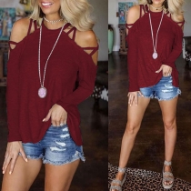 Sexy Off-shoulder Long Sleeve Round Neck Sling T-shirt