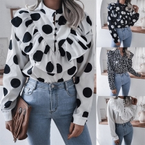OL Style Long Sleeve Stand Collar Ruffle Shirt
