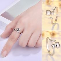 Cute Style Cat Shaped Silver-tone Open Ring