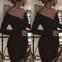 Sexy V-neck Long Sleeve Slim Fit Sequin Spliced Dress