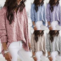 Fashion Mixed Color Long Sleeve V-neck Knit Top
