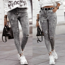 Fashion High Waist Slim Fit Ripped Jeans