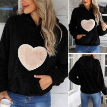 Fashion Beaded Heart Pattern Long Sleeve Hooded Plush Sweatshirt