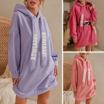 Hip-hop Style Letters Printed Drawstring Hooded Sweatshirt Dress