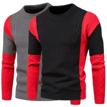 Fashion Contrast Color Long Sleeve Round Neck Man's Sweater