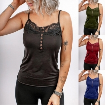 Sexy Backless Solid Color Lace Spliced Sling Top