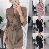 OL Style 3/4 Sleeve Notched Lapel Slim Fit Dress