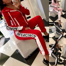 Fashion Letters Printed Hooded Sweatshirt + Pants Two-piece Set