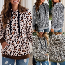 Casual Style Long Sleeve Hooded Leopard Printed Sweatshirt