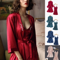 Sexy Backless V-neck Sling Dress + Robe Nightwear Set
