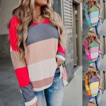 Fashion Contrast Color Long Sleeve Knit Top