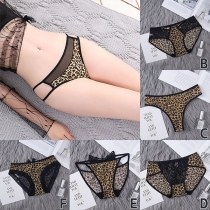 Sexy Lace Spliced Leopard Printed Briefs
