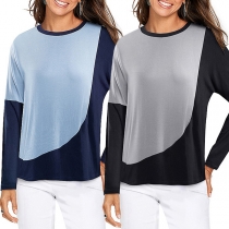 Fashion Contrast Color Long Sleeve Round Neck T-shirt