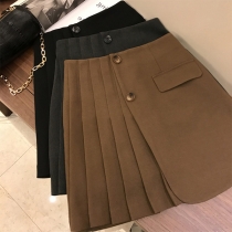 Fashion Solid Color High Waist Pleated Skirt