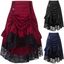 Fashion High Waist Lace Spliced High-low Hem Skirt