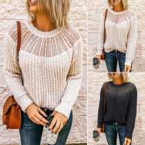 Fashion Solid Color Long Sleeve Round Neck Knit Top