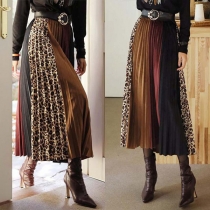 Fashion High Waist Contrast Color Pleated Skirt