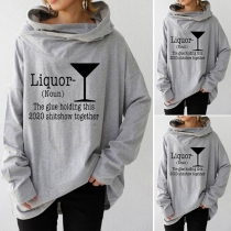 Casual Style Long Sleeve Hooded Letters Printed Loose Sweatshirt