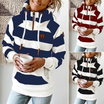 Casual Style Long Sleeve Hooded Striped Sweatshirt