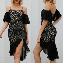 Sexy Off-shoulder Short Sleeve Irregular Fishtail Hem Sling Party Dress