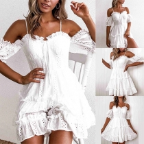 Sexy Off-shoulder Short Sleeve Solid Color Sling Dress