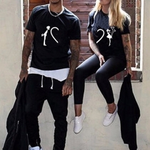 Fashion Heart Printed Short Sleeve Round Neck Couple T-shirt