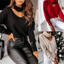 Fashion Solid Color Long Sleeve V-neck Halter T-shirt