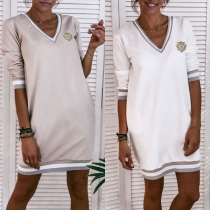 Fashion Contrast Color Long Sleeve V-neck Sweatshirt Dress