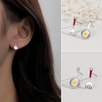 Creative Style Pan Shaped Asymmetric Stud Earrings