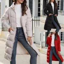 Fashion Solid Color Long Sleeve Hooded Slim Fit Padded Coat (Size falls small)