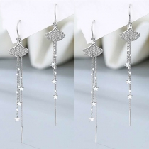 Fashion Rhinestone Inlaid Ginkgo Leaf Tassel Earrings