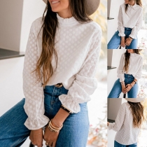 Sweet Style Long Sleeve Ruffle Stand Collar Top