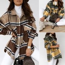 Casual Style Long Sleeve POLO Collar Plaid Shirt