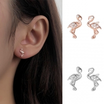 Cute Style Rhinestone Inlaid Bird Shaped Stud Earrings
