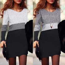 Fashion Contrast Color Long Sleeve Round Neck Slim Fit T-shirt
