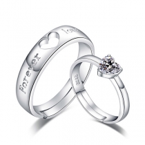 Fashion Rhinestone Inlaid Heart Couple Ring