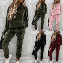 Fashion Solid Color Long Sleeve Hooded Sweatshirt + Pants Two-piece Set